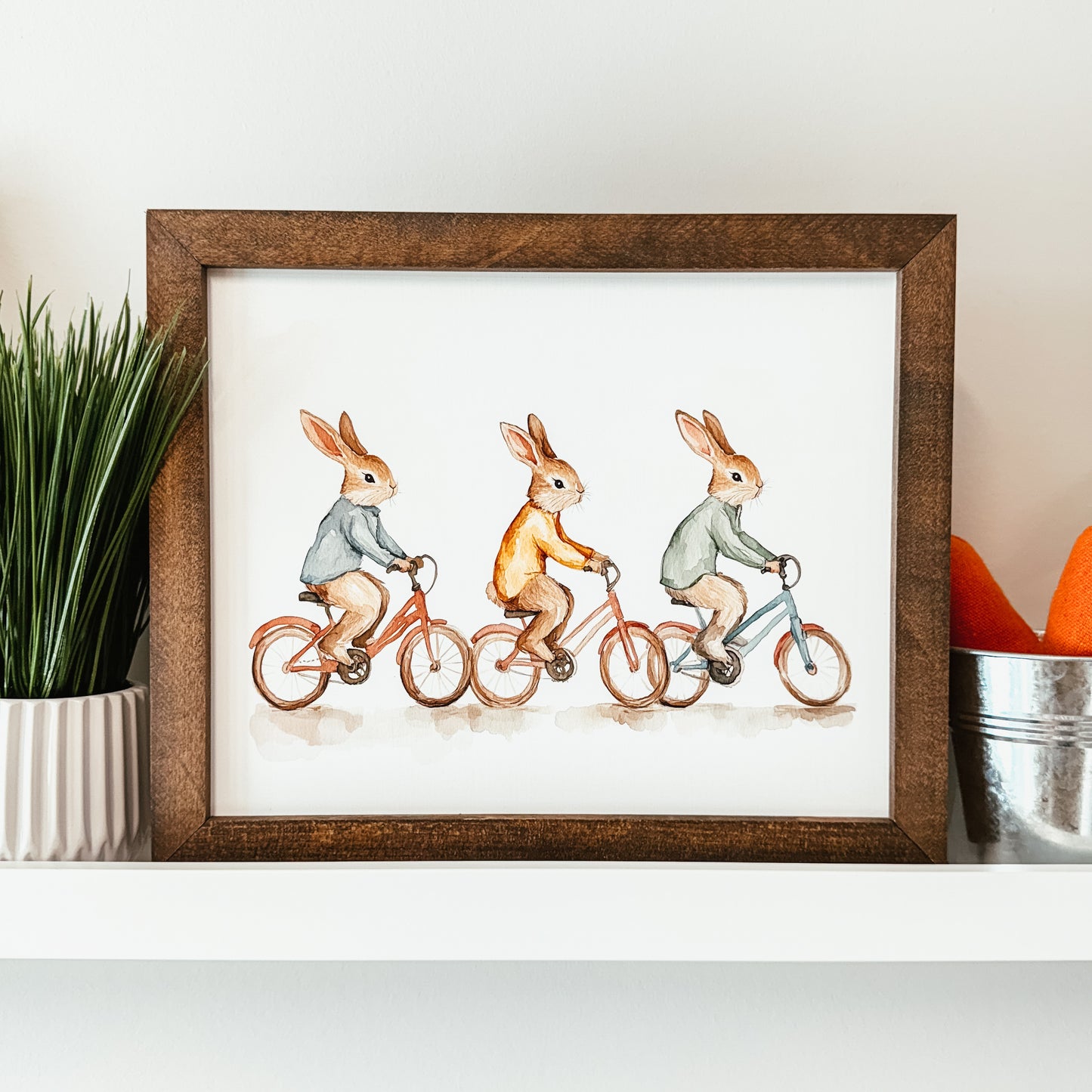 Bunnies on Bikes Framed Sign