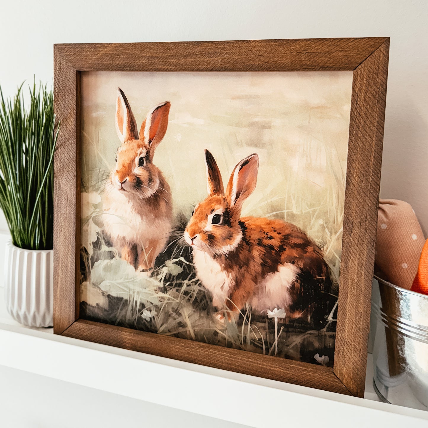 Vintage Inspired Bunny Print Framed Sign