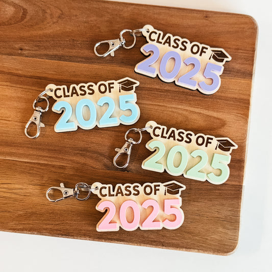 3D Class of 2025 Wood and Acrylic Keychain