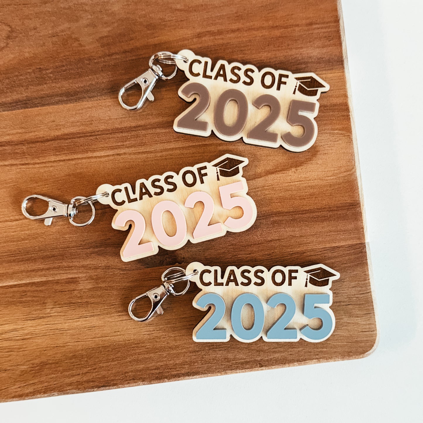 3D Class of 2025 Wood and Acrylic Keychain