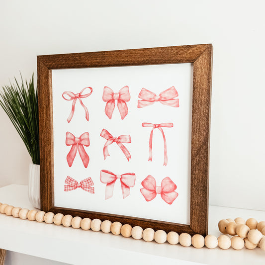 Pink Bow Print Framed Sign