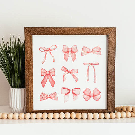 Pink Bow Print Framed Sign