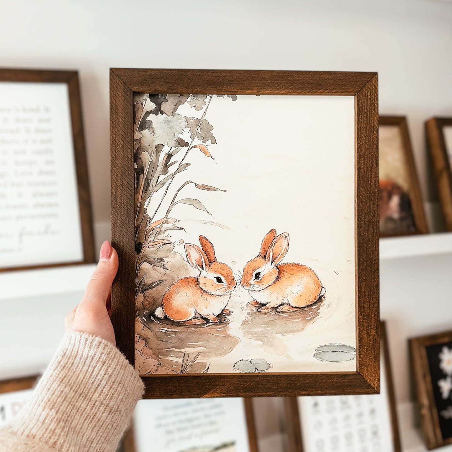 Two Bunny Print Framed Sign