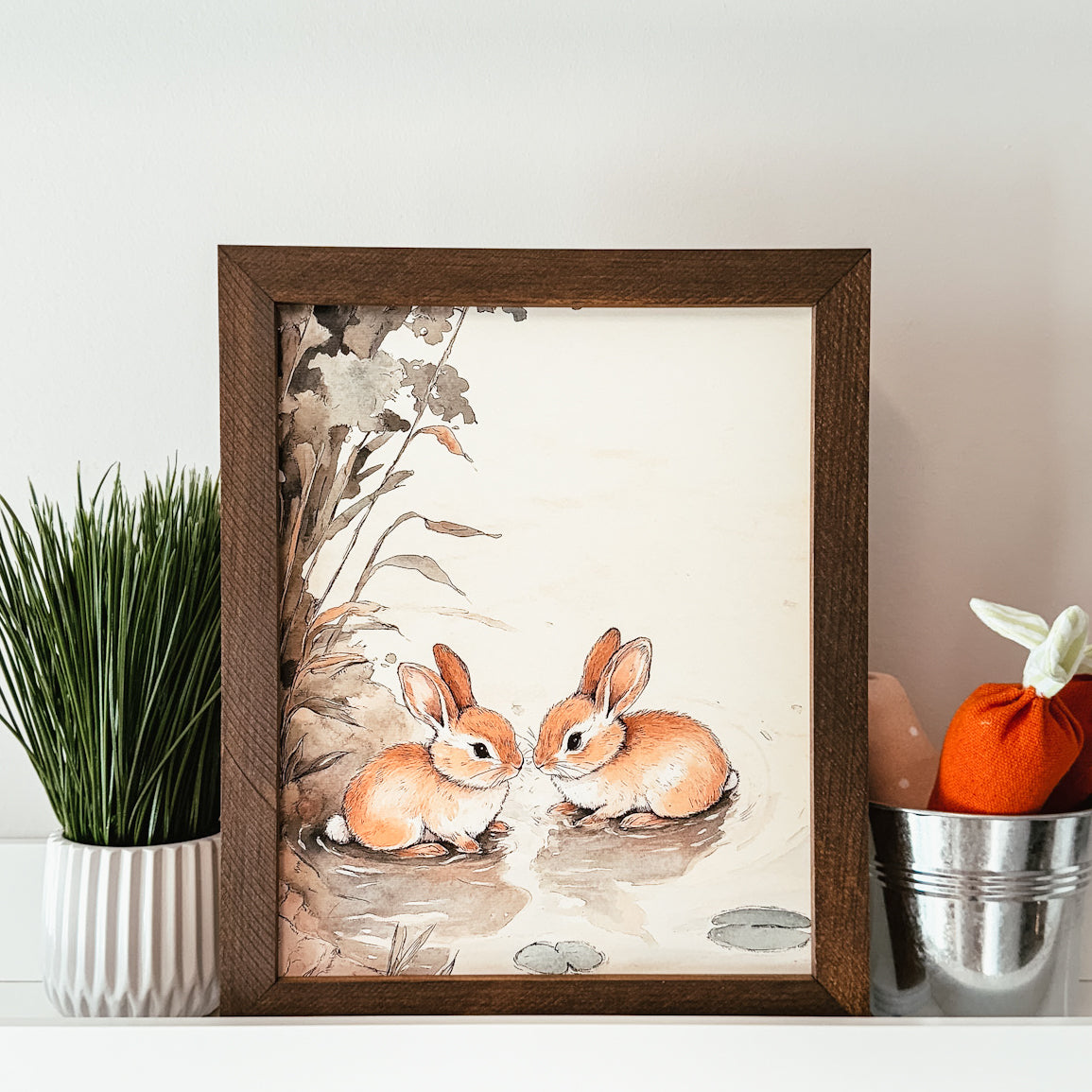 Two Bunny Print Framed Sign