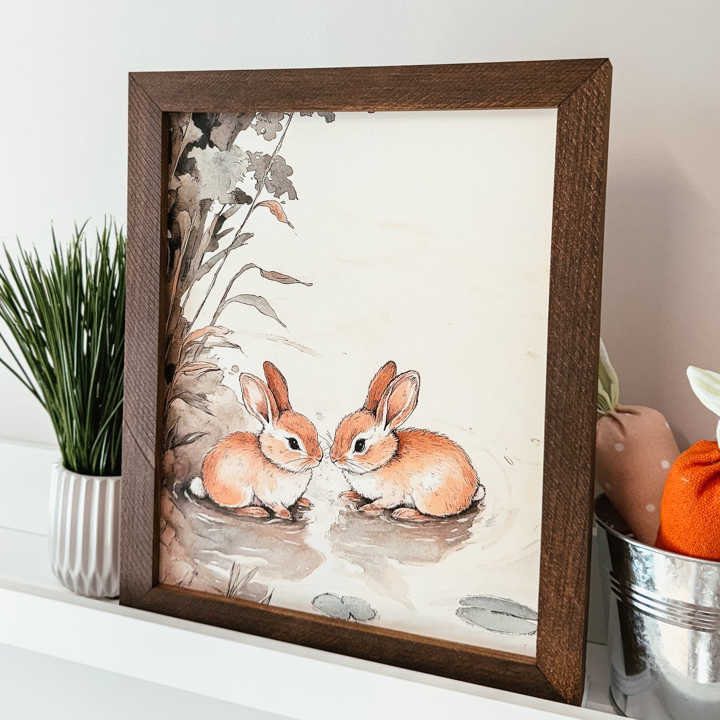 Two Bunny Print Framed Sign