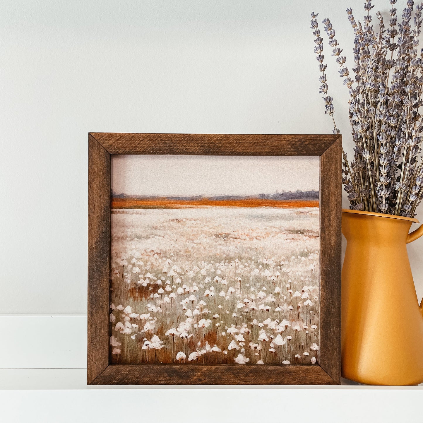 White Flower Field Framed Sign