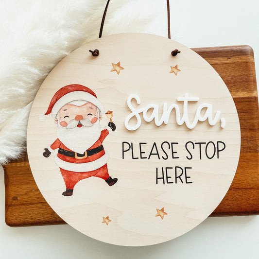 Santa Please Stop Here Mini Round | Santa And Stars