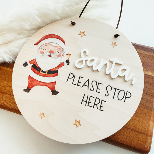 Santa Please Stop Here Mini Round | Santa And Stars