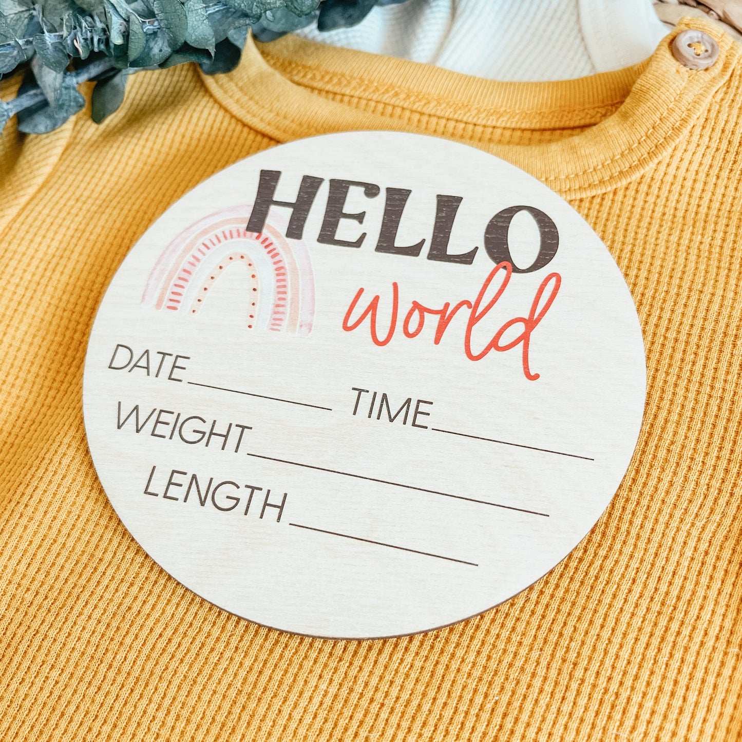 Baby Birth Announcement - Rainbow Hello World