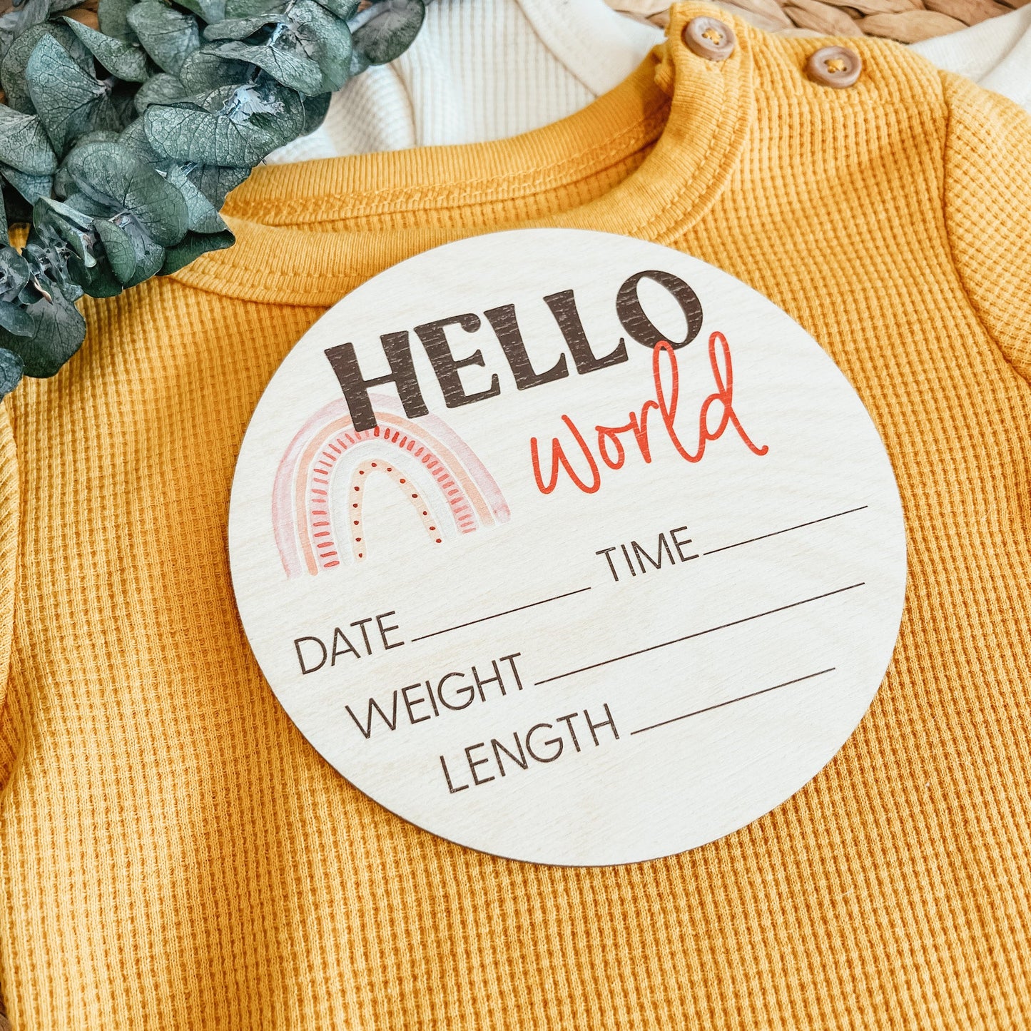 Baby Birth Announcement - Rainbow Hello World