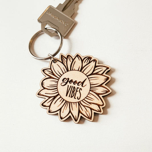 Good Vibes Sunflower Keychain
