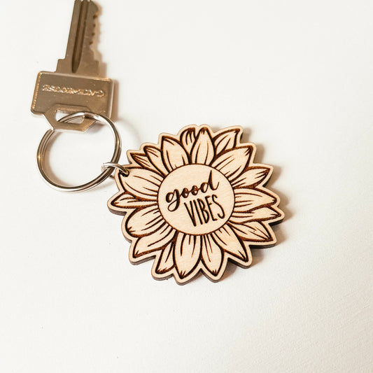 Good Vibes Sunflower Keychain