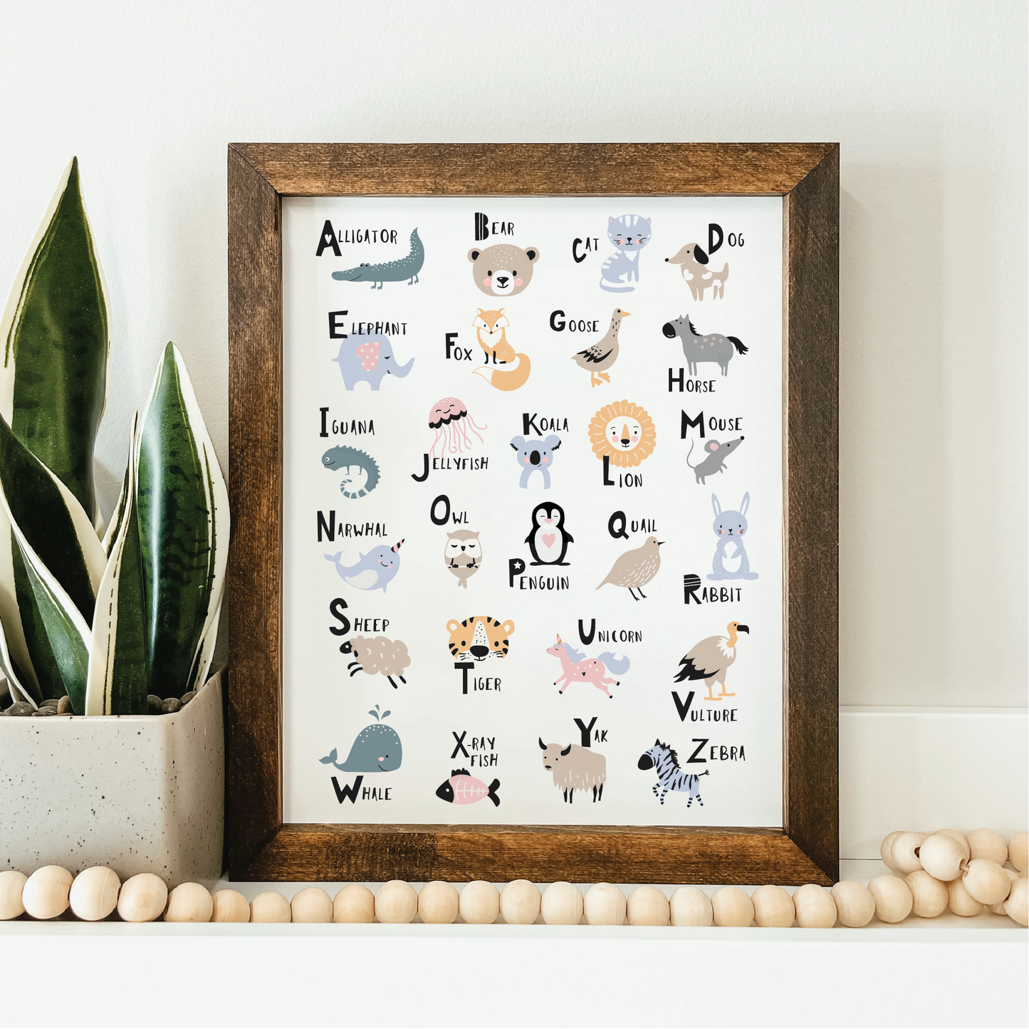 Scandinavian Animal Alphabet Framed Sign