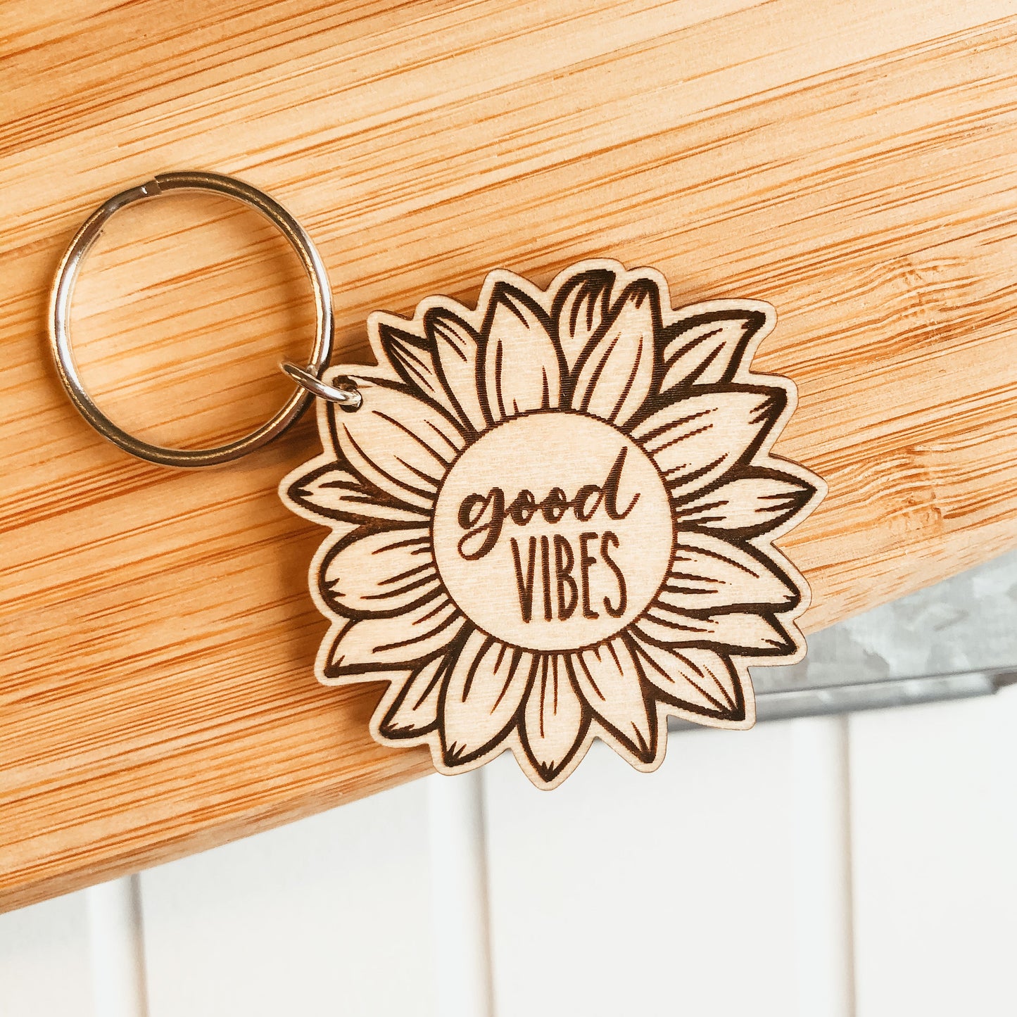 Good Vibes Sunflower Keychain